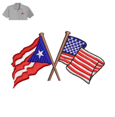USA And Puertorican Flag Embroidery logo for Polo Shirt.