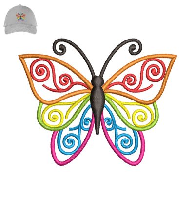 Rainbow Butterfly Embroidery logo for Cap.