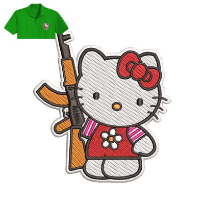 Hello Kitty Gun Embroidery logo for Polo Shirt.