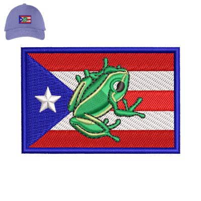Frog Puerto Flag Embroidery logo for Cap.