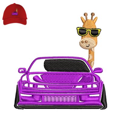 Car and Giraffe Cartoon Embroidery logo for Cap.