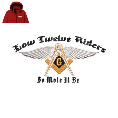 Low Twelve Riders Embroidery logo for Jacket.