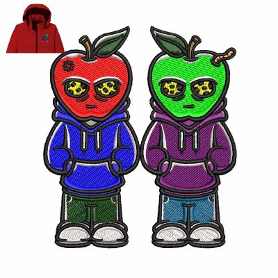 Apple Man Cartoon Embroidery logo for Jacket.