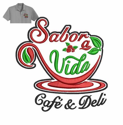 Sabor a Vida Cafe & Deli Embroidery logo for Polo Shirt.