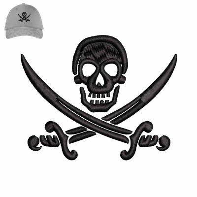 Pirate Sword Skull Embroidery logo for Cap.