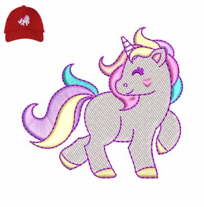 Unicorn Walking Embroidery logo for Cap.